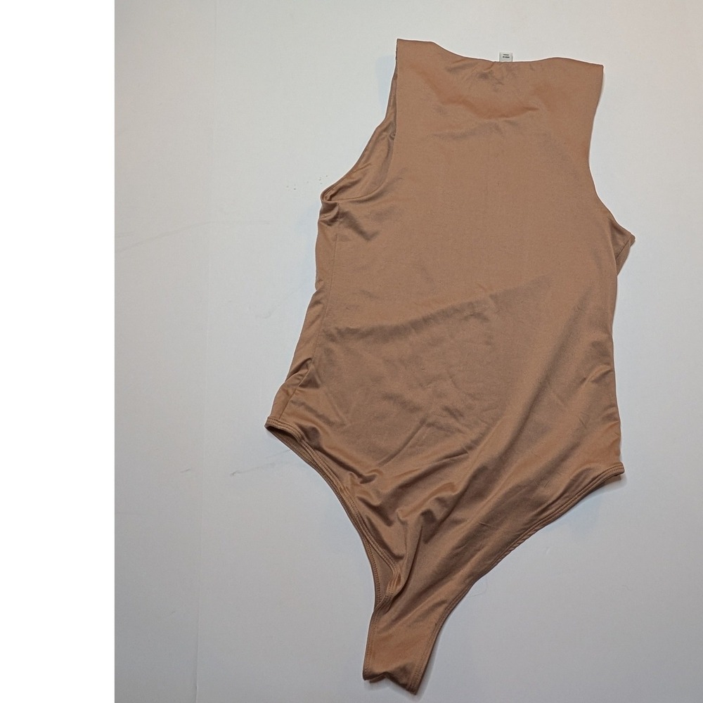 And Now This Womens Tan Sleeveless High Neck Thong Bodysuit Size Medium Neutral